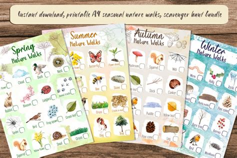 Printable Instant Download Spring Summer Autumn Winter Nature