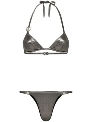 Dolce Gabbana KIM DOLCE GABBANA DG Logo Triangle Bikini Silver FARFETCH UK