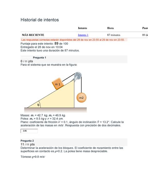 Puntos Evaluables Escenario F Sica I Historial De Intentos Intento