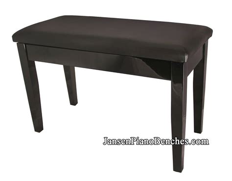 Black High Polish Piano Bench With Upholstered Top And Music Storage C