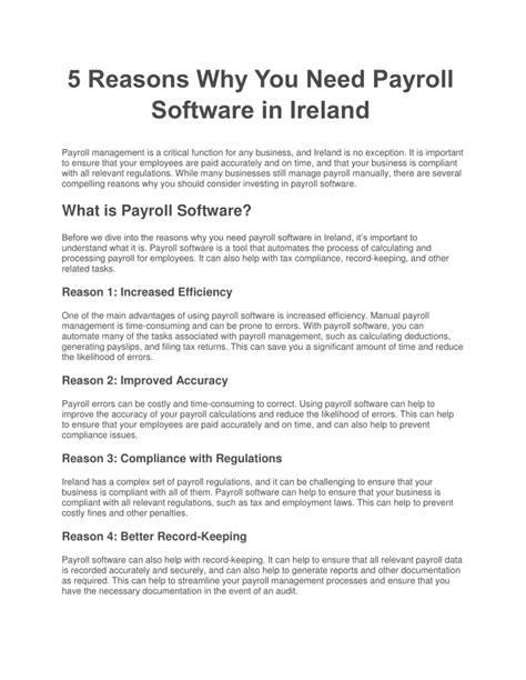 Ppt 5 Reasons Why You Need Payroll Software In Ireland Powerpoint