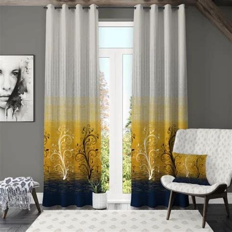 Tree Print White Yellow And Blue 140 GSM Floral Printed Polyester Door