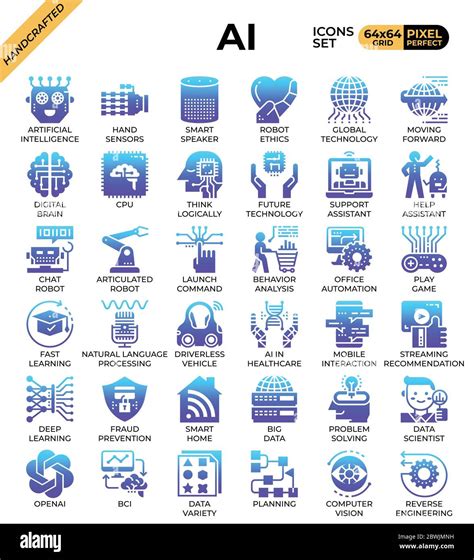 Artificial intelligence (AI) concept icons set in modern line icon ...
