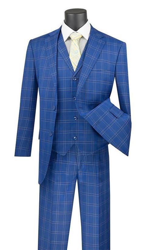 Manarola Collection Regular Fit Glen Plaid Suit 3 Piece In Blue In