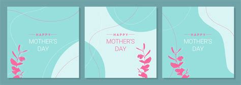 Happy Mothers Day Greeting Card Set Boho Style Blue Color Mothers Day