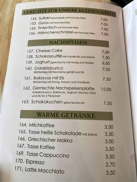 Speisekarte Von Restaurant Dionysos Eching