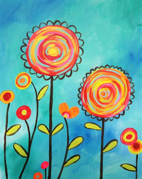 Pretty Flowers Kids Canvas Painting Whimsical Paintings Flower Art