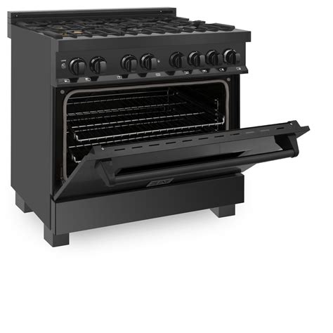 36" Dual Fuel Range in Black Stainless Steel with Brass Burners | ZLINE ...