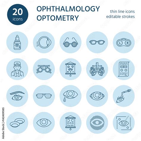 ophthalmology eyes health care  icons optometry equipment