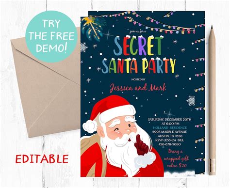 Secret Santa Invitation Instant Secret Santa Party Invitation - Etsy