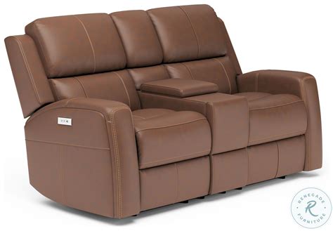 Linden Brown Leather Power Reclining Console Loveseat With Power