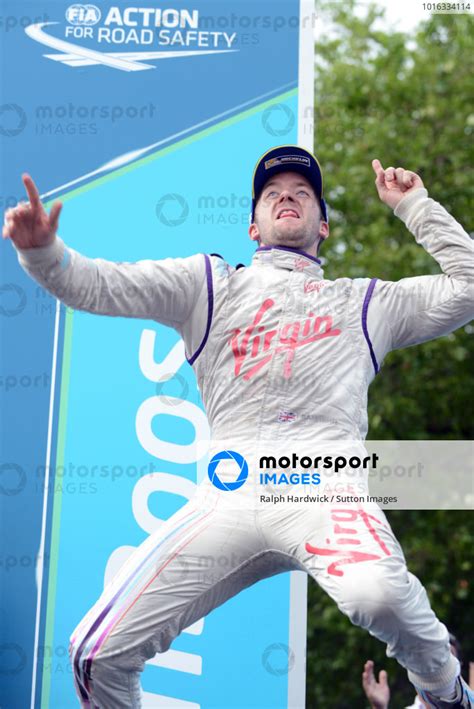 Race Winner Sam Bird GBR Virgin Racing Celebrates By Jumping On The