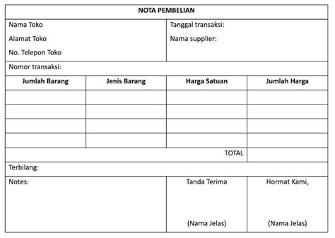 13 Contoh Nota Pembelian Dan Cara Membuatnya Lengkap