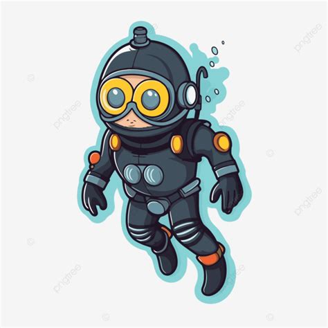 An Illustration Of A Cartoon Diving Character Vector, Scuba, Sticker ...