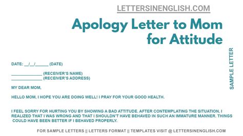 Apology Letter To Mom For Attitude Sample Letter Of Apology For