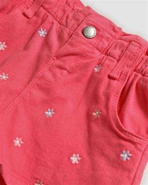 Riachuelo Short Jeans Color Infantil Baggy Bordados 1 4A Rosa