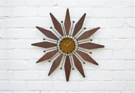 Starburst Clock Large Wall Clock Sunburst Wall Art Wooden Etsy