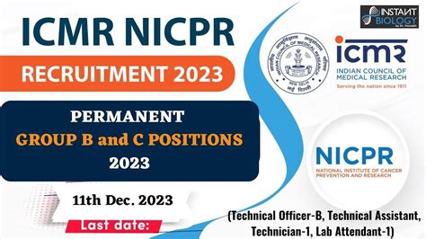 ICMR NICPR Recruitment 2023 Technical Officer B Technical Assistant