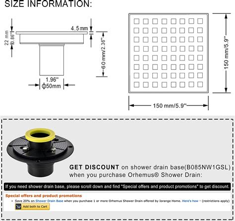 Buy Orhemus Square Shower Floor Drain With Removable Cover Grid Grate