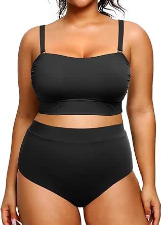 Amazon Tempt Me Women Plus Size High Waisted Bikini Bandeau Two