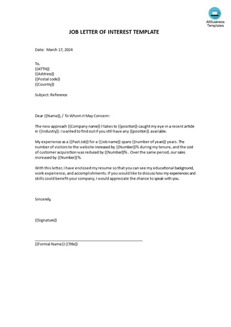 Letter Of Continued Interest Template