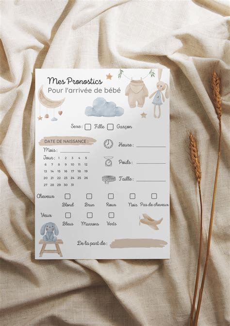 Carte jeu de pronostic bébé à imprimer pour naissance baby shower et