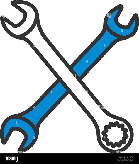 Crossed Wrench Icon Editable Bold Outline With Color Fill Design