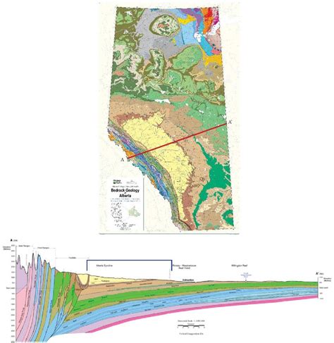 Top Bedrock Geology Of Alberta Map With A A Cross Section Line