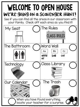 Open House Scavenger Hunt Meet The Teacher Editable Tpt