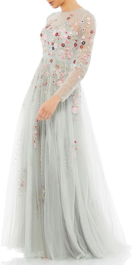 Mac Duggal Floral Embroidered Illusion Tulle A Line Gown Shopstyle