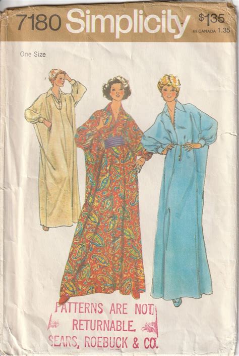 Simplicity 7180 Vintage 70s Caftan Sewing Pattern Kimono Etsy Kimono Pattern Simplicity