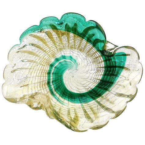 Murano Vintage Red Swirl Paint Stroke Gold Flecks Italian Art Glass