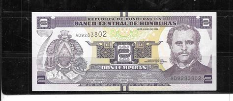 HONDURAS 2014 2 LEMPIRA NEW UNCIRCULATED BANKNOTE BILL NOTE CURRENCY