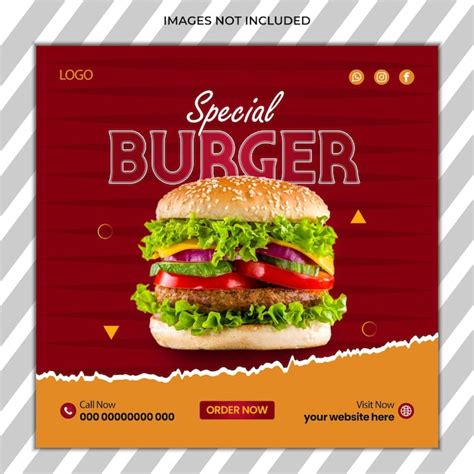 Kostenlose Vektor Social Media Post Burger Werbung Premium Vektor