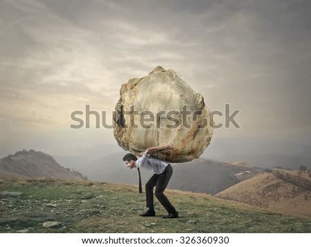 Businessman Carrying Big Rock Stock Photo Edit Now