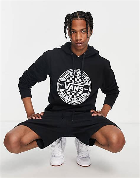 Vans checkerboard circle graphic hoodie in black | ASOS