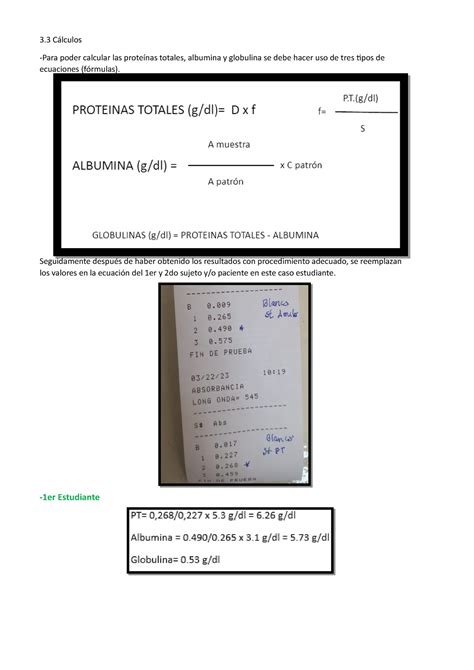 proteinas totales 3 Cálculos Para poder calcular las proteínas