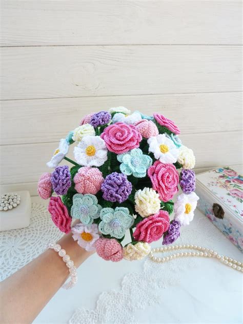 Crochet Bouquet Pattern Flowers For Decor Make Crochet T Etsy