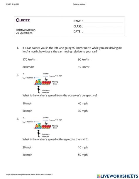 Relative Motion activity | Live Worksheets - Worksheets Library