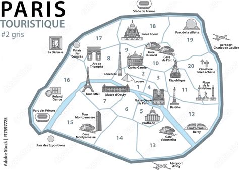 PLAN TOURISTIQUE PARIS Monuments France Set 3 Vector De Stock