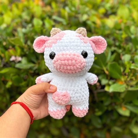 Strawberry Cow Plushie Crochet Cow Velvet Cow Milk Cow Plush