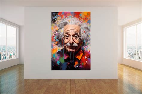 Albert Einstein Pop Art Portrait Painting Print On Canvas Funny Office