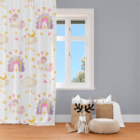 Cute Unicorn Curtains Girl Bedroom, Watercolor Rainbow Heart Blackout Curtains, Window Covers ...