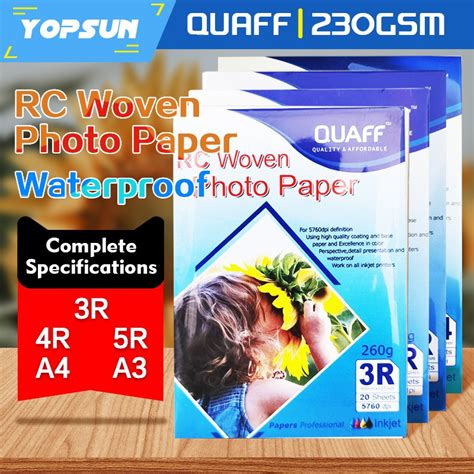 Quaff Rc Woven Photo Paper A R R R Gsm Sheets