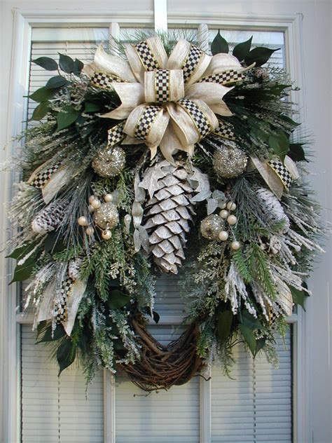 Oval Winter Front Door Wreath Christmas Entryway Decoration Etsy