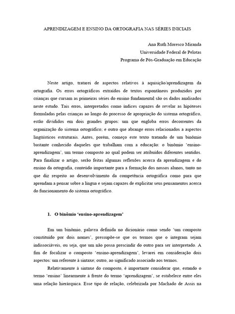 A Aprendizagem Da Ortografia Conduz A Um Trabalho - Ensino e Aprendizagem da Ortografia | PDF | Aprendizado | Sílaba