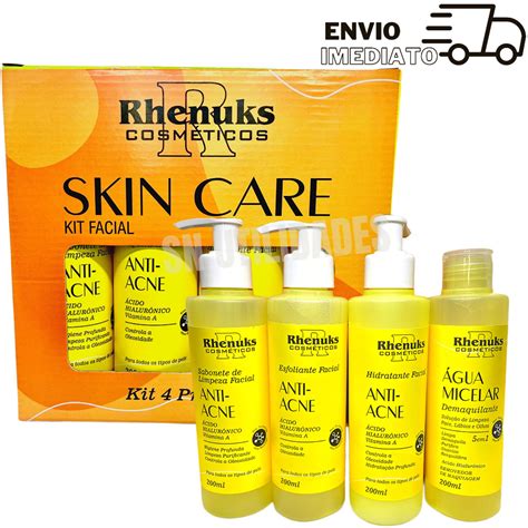 Kit Skin Care Tratamento Facial Anti Acne 4 Itens Rhenuks Sabonete De