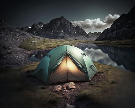 Premium AI Image | beautiful landscape of a camping tent in the middle of the mountains during ...