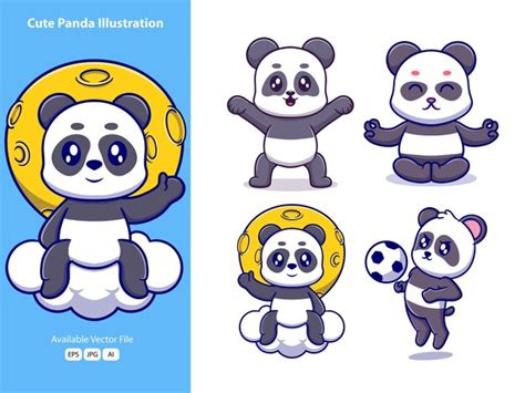 Ilustra O Vetorial De Desenho Animado De Urso Panda Fofo Vetor Premium