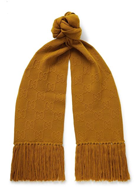 Gucci Fringed Logo Jacquard Cotton Scarf Gucci